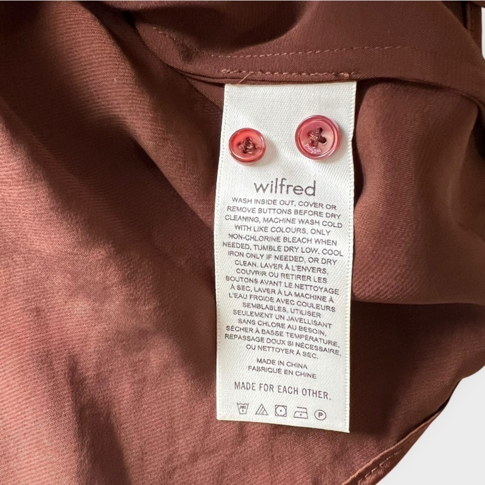 Wilfred Tie-Front Satin Blouse – Rust Brown – Size 2XS NWT - Picture 12 of 15